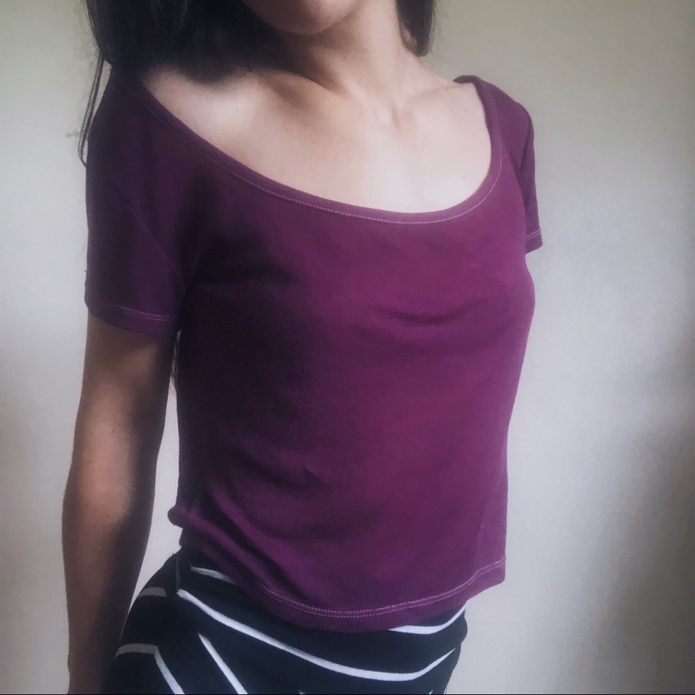 Plum Boatneck Crop Top